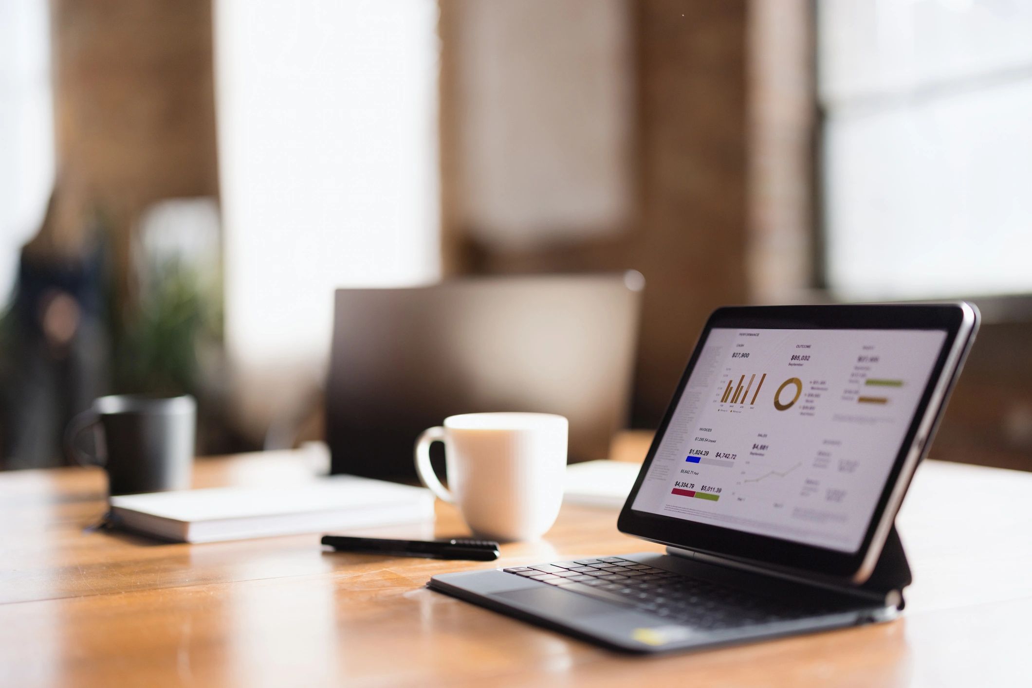 Analytics dashboard and charts on a tablet